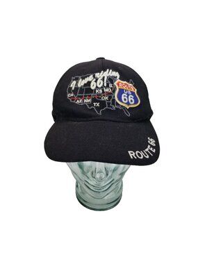 ✅USA Headwear Black Strapback Hat I Love Riding Route 66! Embroidered ✅BENT BILL